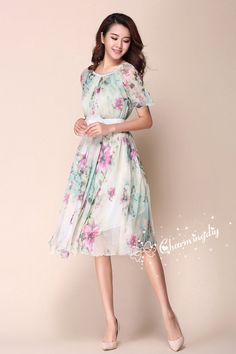 Chiffon Green Pink Flower Short Sleeve Knee Skirt Party Dress Evening Wedding Lightweight Sundress Summer Holiday Beach Dress Bridesmaid Dress Skirt Detail Info: ❤ Color: as picture, flower J More color choice: https://www.etsy.com/listing/213656440/chiffon-dress-color-card? Please note the color you want with your order. ❤ Material: Chiffon ❤The dress doesn't limit the chest size and waitst size, arm hole 45cm (if your upper arm circle circumference is more than 40cm, please not your size with Summer Bridesmaid Dress, Summer Bridesmaids, Black Rose Flower, Summer Bridesmaid Dresses, Beach Holiday Dresses, Sundress Summer, Knee Skirt, Flower Shorts, Knee Skirts