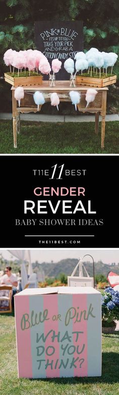 the 7 best gender reveal baby shower ideas for girls and boys in pink, blue, and white