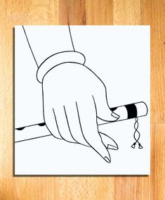 a drawing of a hand holding a piece of paper on top of a wooden floor