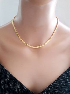 "Shiny 18K gold plated curb chain necklace ------------------- DETAIL ▪4mm 18K gold plated gold chain ( high quality chain made in Japan) ------------------- SIZE *This necklace is available in 3 lengths. 12\" - 15\" (12\" + adjustable 3 - inch extender) 15\" - 18\" (15\" + adjustable 3 - inch extender) 18\" - 21\" (18\" + adjustable 3 - inch extender) *It closes with lobster clasp. -------------------- JEWELRY CARE *Plated brass items are expected to tarnish over time, but to help the plating l Gold Cuban Link Necklace Minimalist Style, Gold Minimalist Cuban Link Necklace, Minimalist Gold Cuban Link Necklace, Gold Minimalist Cuban Link Necklace With Box Chain, Gold Minimalist Cuban Link Necklace As Gift, Rose Gold Anklet, Simple Chain Necklace, Necklace Minimalist Jewelry, Thick Chain Necklace