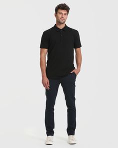 A perfectly-fitted polo for the vertically gifted. Looks sharp, feels soft – get the fit and feel you love, with a longer length for maximum comfort. Features: Perfect fit Premium quality made to last Ultra-soft Lightweight No-itch, screen-printed tag 60% cotton/40% polyester jersey Fit: Fitted in arms and shoulders Room through the body Size up for a looser fit Model is 6'3.5" and wearing size M Black Polo Shirt Outfit Men, Black Polo Shirt Outfit, Polo Shirt Outfit, Polo Shirt Outfit Men, Dress Down Friday, Polo Shirt Outfits, Shirt Outfit Men, Black Polo Shirt, Outfit Check