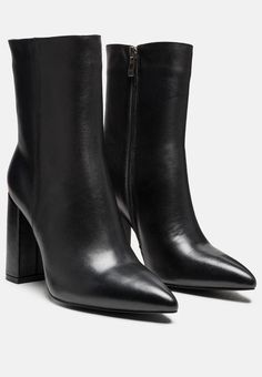 MARGEN Ankle High Pointed Toe Block Heeled Boot in Black-BLACK Red Block Heels, Soft Leather Boots, Black Heel Boots, Block Heel Boots, Leather Boot, Womens Boots Ankle, Leather Ankle Boots, Side Zipper, Leather Boots