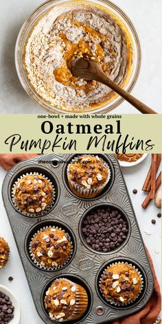 pumpkin muffins with oatmeal and chocolate chips in the middle