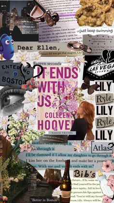 collage of images with words and pictures on them, including flowers, cookies, wine bottles