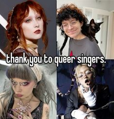 four different pictures with the words thank you to queen singers