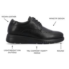 The Ramos casual derby from Vance Co. is a bold take on a simple look. The 12 mm Tru Comfort Foam™ massaging insole, cushioned collar tongue, round toe, and vegan leather will give you comfort for your daily needs. A lightweight EVA outsole grounds the design. Black 13, Shoe Black, Dress Shoe, Shoes Black, Thing 1 Thing 2, You Bag, Black Shoes, Derby, Vegan Leather