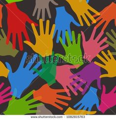 multicolored hand prints on black background seamless stock photo and royalty free images