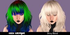 two different colored hair styles for the simsy blonde and green haired girl, both with bangs