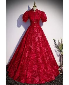 Get 10% off now! Buy burgundy formal lace long formal dress with collar high neck at cheap price online. Free stable shipping and pro custom service since 2009. Victorian Dresses High Neck, Floor-length Lace Dress For Formal Events, Floor-length Lace Dress For Formal Occasions, Floor-length Formal Lace Dress, Fitted Burgundy Ball Gown Evening Dress, Formal Red Dress With Lace Bodice, Elegant Red Evening Dress With Lace Bodice, Formal Gown With Lace Sleeves For Prom Season, Elegant Ball Gown Lace Dress