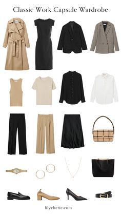 Classic Work Capsule Wardrobe 2022 — Lily Chérie Fall Office Capsule Wardrobe 2023, Minimal Work Outfits Women, Business Capsule Wardrobe 2023, Capsule Business Wardrobe, Business Capsule Wardrobe Women, Minimalist Capsule Wardrobe 2023, Capsule Work Wardrobe 2024, Capsule Office Wardrobe, Work Travel Capsule Wardrobe