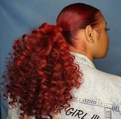 Pretty Red & Texture! Ponytail Weave, Cute Ponytail Hairstyles, Hair Rainbow, Hair Colorful, Cute Ponytails, Simple Ponytails, Curly Ponytail, Hair Laid