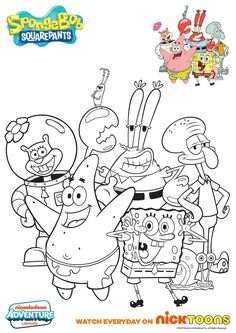 spongebob and friends coloring pages with the characters in cartoon form, including an image of