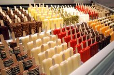 many popsicles are lined up in rows