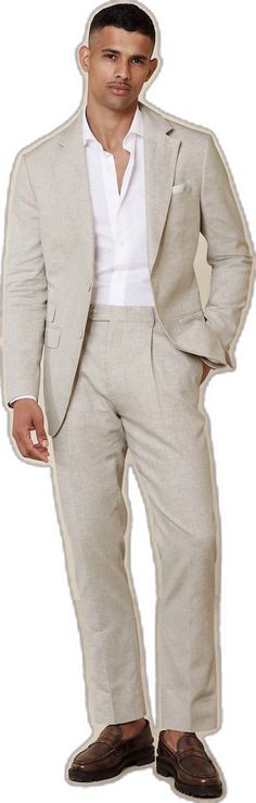 White Classic Dress Pants With Straight Hem, Classic White Dress Pants With Straight Hem, Classic White Straight Hem Dress Pants, Tailored White Dress Pants With Welt Pockets, Cream Linen Suits For Semi-formal Occasions, Cream Linen Suits For Spring, Cream Linen Suit For Spring, White Linen Suits For Spring, White Summer Suits With Pockets