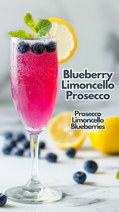 blueberry limonocelo proseco with lemon and mint garnish