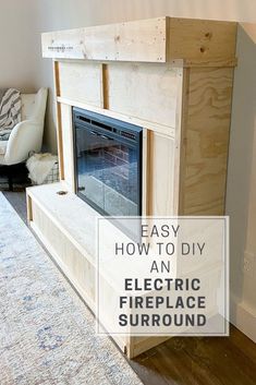 an electric fireplace surround made out of plywood