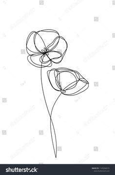 three flowers drawn in one line on a white background