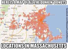 a map with lots of locations in massachusetts and the caption that says, here is a map of all the dunkin donuts locations location in massachusetts