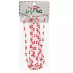 red and white beaded christmas garlands in plastic bag with the tag my little christmas