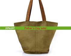 Check out Sale!!! Distressed Leather Tote bag - Green Leather Brown Leather Shoulder Bag, Handmade by Limor Galili on limorgalili Green Leather-lined Tote Shoulder Bag, Leather Canvas Tote Bag With Handles, Canvas Tote Bag With Leather Lining, Leather Canvas Bag With Large Capacity For Daily Use, Everyday Khaki Leather Shoulder Bag, Large Capacity Leather Bag In Khaki, Large Capacity Khaki Leather Bag, Khaki Tote Hobo Bag For Shopping, Khaki Tote Bucket Bag For Shopping