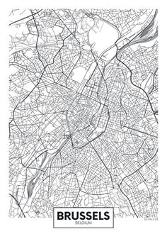 a black and white map of brussels with the names of streets, roads and buildings