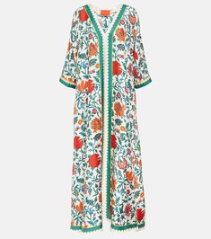 Muumuu printed silk twill maxi dress in multicoloured - La Double J | Mytheresa Double J, Boho Beachy, Silk Maxi Dress, Maxi Dress Green, Silk Twill, Printed Silk, Maxi Dress Blue, Tiger Print, Silk Crepe