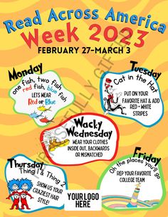 an advertisement for the read across america week, which features dr seuss and cat in the hat