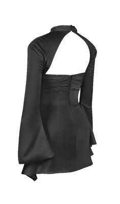 CUT OUT DRAPED MINI DRESS IN BLACKThe Cut Out Draped Mini Dress in Black is the perfect choice for any occasion. Whether you're going on a romantic dinner date, hitting the party scene, or enjoying cocktails with the girls, this dress is sure to make you stand out.Key Features: Made from light silky satin for a luxurious feel Fully lined for added comfort Cut out design adds a touch of elegance Underwear Solution:Add a balconette strapless bra if required for a seamless look.Size Information:Thi Satin Mini Dress For Date Night Evening, Evening Satin Mini Dress For Parties, Gothic Bodycon Mini Dress For Party, Gothic Mini Bodycon Party Dress, Gothic Fitted Mini Dress For Date Night, Fitted Long Sleeve Mini Dress For Evening, Elegant Mini Dress For Club, Elegant Asymmetrical Mini Dress For Date Night, Satin Mini Backless Dress For Night Out