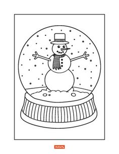 a black and white snow globe with a snowman in the middle, on top of it