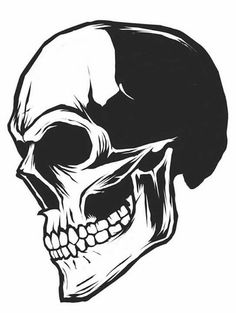 a black and white drawing of a skull