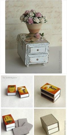 several different pictures of small books with flowers on top and one has a flower in the middle