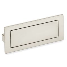 a white door handle with a black line on the front and bottom part of it