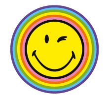 a smiley face in a rainbow colored circle