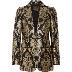 Roberto Cavalli Metallic jacquard blazer ($1,335) ❤ liked on Polyvore featuring outerwear, jackets, blazers, blazer, jacquard blazer, tailored jacket, roberto cavalli blazer, tailored blazer and roberto cavalli jacket Monkey Jacket, Gold Monkey, Robert Cavalli, Jacquard Blazer, Gold Blazer, Metallic Jacket, Jacquard Jacket, Brown Blazer, Evening Jackets