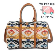 Boho Cowgirl Western Vibe Aztec Pattern Duffle Travel Carry-On Weekender Bag New - Zipper Closure - Comes With A Detachable Strap - 70% Polyester, 30% Vegan Leather - Perfect For Traveling | Lightweight Yet Sturdy | Reinforced Straps - So Much Space For Storage! Xl Sized Bag! - Size: 19" L X 12" W X 10.5" D Colorful Travel Satchel Tote, Colorful Travel Tote Satchel, Orange Large Capacity Satchel For Travel, Large Capacity Orange Satchel For Travel, Rectangular Multicolor Duffle Bag For Everyday Use, Colorful Retro Travel Bags, Multicolor Duffle Bag With Luggage Sleeve For Daily Use, Multicolor Tote Duffle Bag For Daily Use, Multicolor Weekender Bag With Adjustable Strap