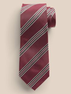 An unequivocally elevated tie, crafted from luxurious, soft silk with a varied texture and sleek, striped pattern.  Hand-pressed and shaped for a clean finish.  Measures 3" at widest point.  Length: 58" (147cm) Stripe Silk, True Red, Silk Ties, Banana Republic, Stripes Pattern, Silk, Red, Pattern