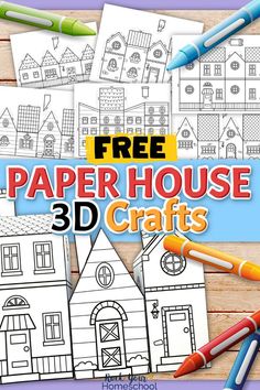 This free printable pack of 3D paper house templates makes it so easy to enjoy creative projects, play, and more with your kids. Paper City Printable For Kids, 3d House Printable, Pop Up House Template Free Printable, 3d House Template Free Printables, Paper Village Template Free Printable, 3d Paper Houses Free Printable, Paper People Template, Diy Paper House Templates, Free Paper Crafts