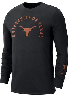 Show off your team pride in this Texas Longhorns Black Sznl Long Sleeve T Shirt! This Texas Long Sleeve Tee features a screen print Sznl graphic on front chest. Make sure everyone knows you root for the Longhorns with this Black Texas T Shirt. Hook Em Horns! Black Collegiate Tops For Fall, Sporty T-shirt With Ribbed Cuffs For Fall, Black Collegiate T-shirt For Fall, Casual Sports T-shirt With Ribbed Cuffs, Collegiate Style Relaxed Fit T-shirt With Ribbed Cuffs, Collegiate T-shirt With Ribbed Cuffs And Relaxed Fit, Collegiate T-shirt With Ribbed Cuffs In Relaxed Fit, Collegiate Relaxed Fit T-shirt With Ribbed Cuffs, Collegiate Cotton T-shirt With Ribbed Cuffs