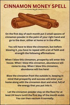 Cinnamon Blowing Day, Cinnamon Powder Uses, First Day Of The Month Spells, Cinnamon Spell Uses, Blow Cinnamon In Front Door Ritual, Cinnamon Blowing Ritual, Financial Stability Spell, First Of The Month Spells, Cinnamon Money Spell First Of The Month