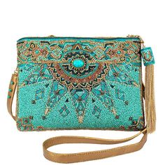 New Day Crossbody Handbag Embellished Handbags, Turquoise Handbags, Mary Frances Bags, Mary Frances Handbags, Western Accessories, Mary Frances, How To Make Handbags, Beaded Bags, Natural Turquoise