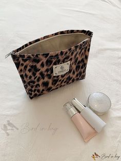 Bird in Bag - Womens Waterproof Cosmetic Bag with Leopard Print, Handbag Purse Storage, Cute Makeup Case for Travel. Reusable Pouch Bags, Purse Storage, Makeup Case, Christmas Wishlist, Cute Makeup, Textures Patterns, Cosmetic Bag, Leopard Print, Handbags