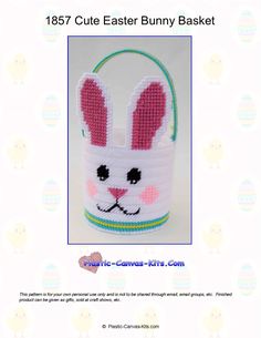 an easter basket with a bunny face on the front and side, is shown in this pattern