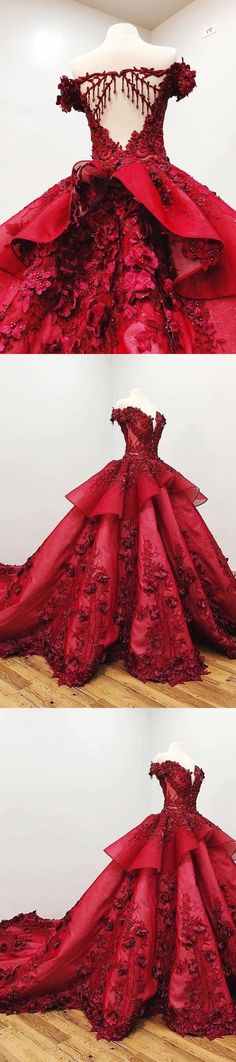 Vestidos de fiesta de princesa con abalorios de encaje color burdeos con apliques Red Lace Ball Gown For Party, Red Embellished Evening Dress For Quinceanera, Embellished Burgundy Wedding Dress, Modest Ball Gown, Graduation Cocktail, Burgundy Homecoming Dress, Dresses With Appliques, Burgundy Homecoming Dresses, Lace Beading