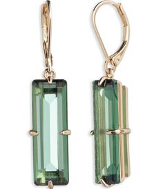 From Lauren Ralph Lauren&#x2C; the Gold Tone Baguette Drop Earrings feature: Drop earrings Gold-tone plated brassLever back closureApprox. 1.66" length Imported. Emerald Dangling Earrings, Baguette Earrings, Baguette Earring, Stone Drop Earrings, Ralph Lauren Style, Green Amethyst, Accessories Jewelry Earrings, Gold Drop Earrings, Dillard's