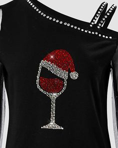 Size: S,M,L,XL;Style:CasualType:BlousesMaterial:95%Polyester,5%ElastaneNeckline:Cold ShoulderSleeve Style:Long SleeveLength:RegularPattern Type:Christmas,GraphicDecoration:Rhinestone,Sheer MeshFit Type:RegularOccasion:ChristmasPackage Include:1* BlouseFabric Elasticity:Slight StretchSheer:NoCare Instructions:Machine wash or professional dry clean Black Tops For Christmas Party, Black Christmas Party Tops, Black Party Tops For Christmas, Black Christmas Party Top, Metallic Bodysuit, Party Dresses Online, Short Sleeve Shirt Women, Glass Print, Blouse Material