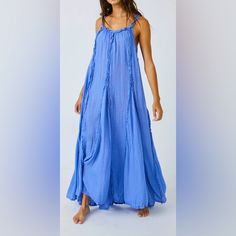 Free People Mckinley Maxi Dress Blue Iris Brand New Whitout Tag; No Signs Of Wear; Size M; 53% Cotton, 47% Rayon Made In India Hand Wash Unlined Pull-On Styling Side Seam Pockets Midweight Flowy Gauze Fabric Hand Wash; Shoulder To Hem Lengt 51"; Bust: 38.5 In Length: 51 In All Sales Are Final Smoke&Pets Free House Thanks Blue Flowy Breezy Dress, Flowy Blue Breezy Dress, Summer Blue Unlined Maxi Dress, Blue Flowy Midi Dress In Breezy Style, Blue Unlined Maxi Dress For Summer, Blue Unlined Maxi Dress For Vacation, Blue Midi-length Breezy Maxi Dress, Blue Breezy Midi Sundress, Blue Unlined Maxi Dress