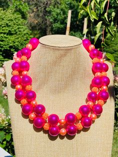 Bright Hot Pink Magenta Chunky Necklace / Orange and Hot Pink / Bubble Gum / Fashion Statement / Big Necklaces for Women Women's Sundress, Big Necklaces, Orange And Hot Pink, Sandals 2023, Awesome Crafts, Necklace Orange, Big Necklace, Etsy Marketing, Pink Bubbles