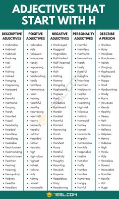 an adjective list with words that start with