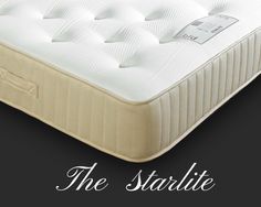 the starlite mattress is on display in front of a black background with white lettering