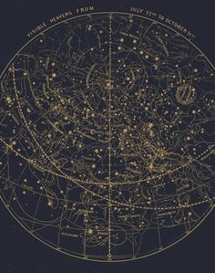 the star map in gold on a black background, with stars all over it's surface